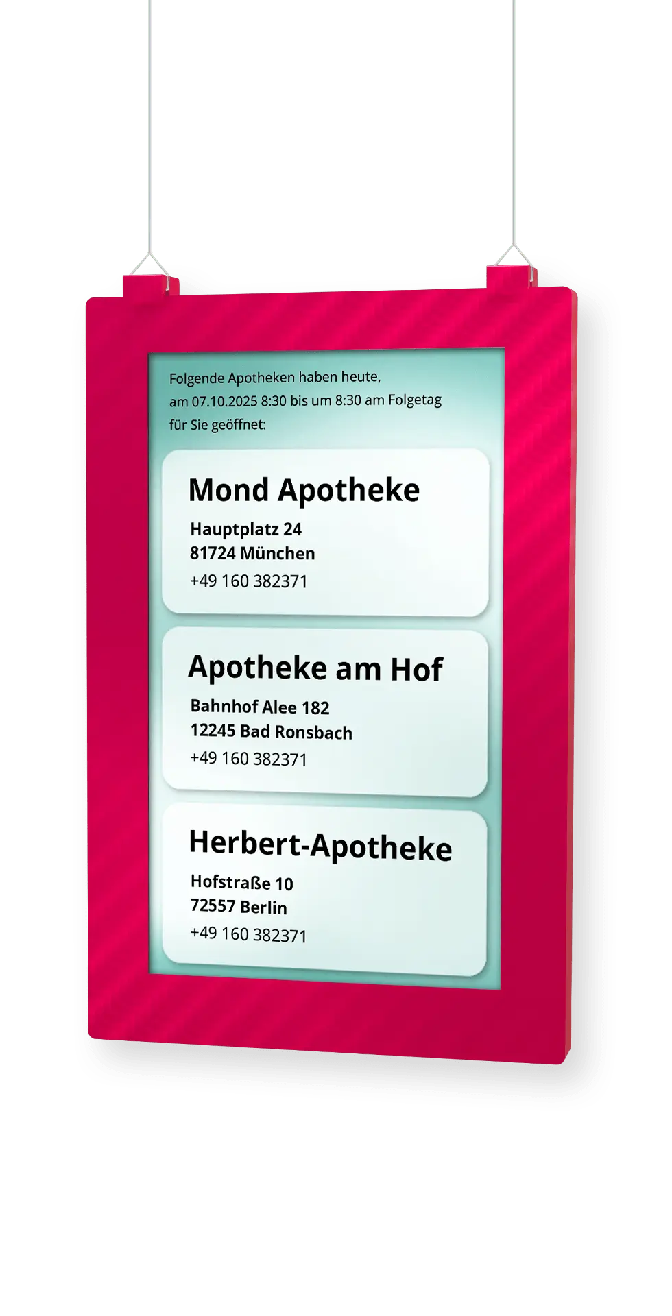 Digitales Notdienstdisplay für Apotheken im Einsatz